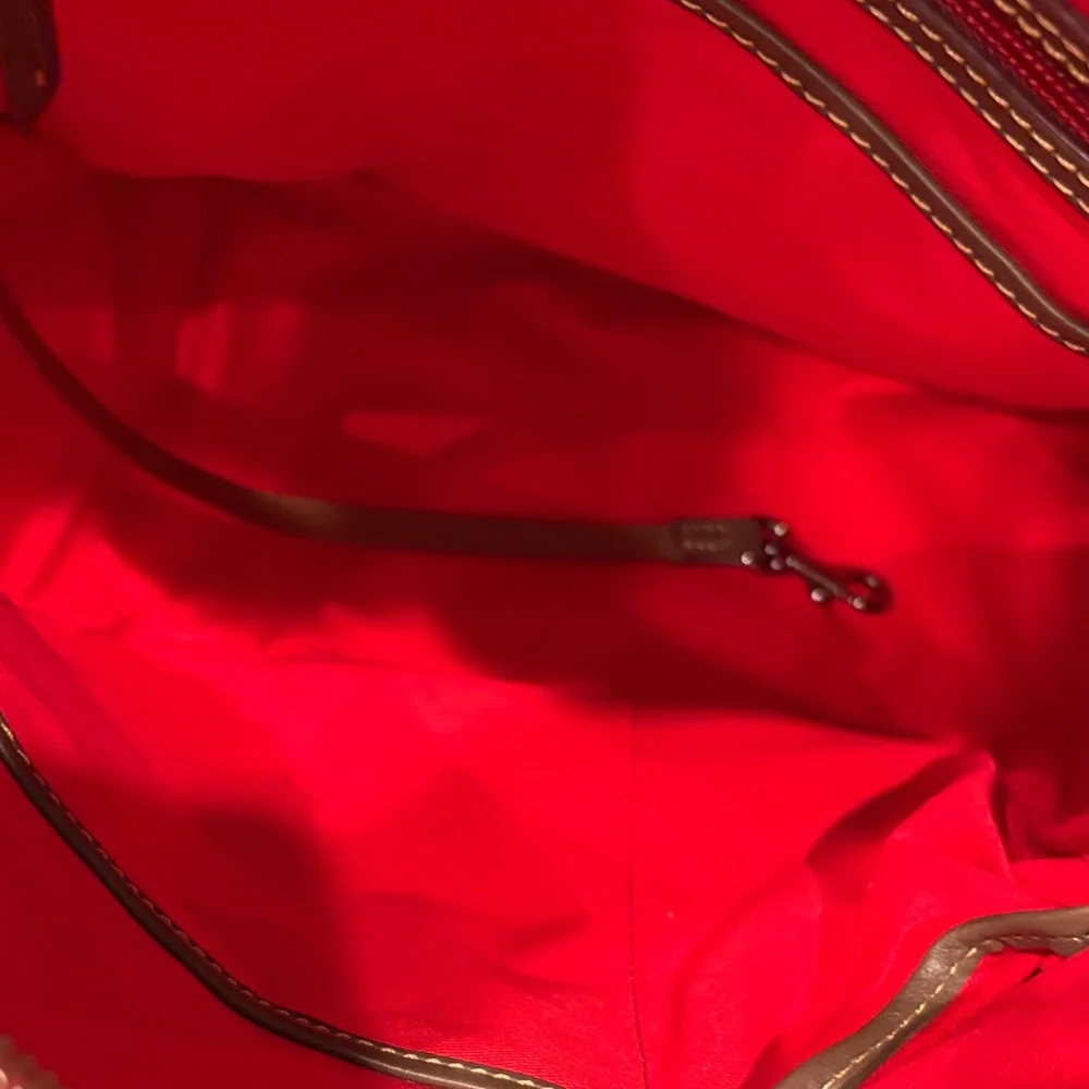 Dooney & Bourke Leather Backpack in Brown with Red Trim - Picture 9 of 10